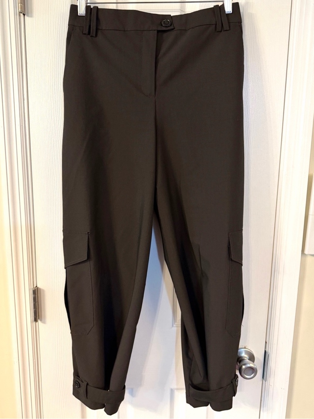 ZARA Brown Cargo Pants Size S Tapered Ankle Button Cuff Stretch